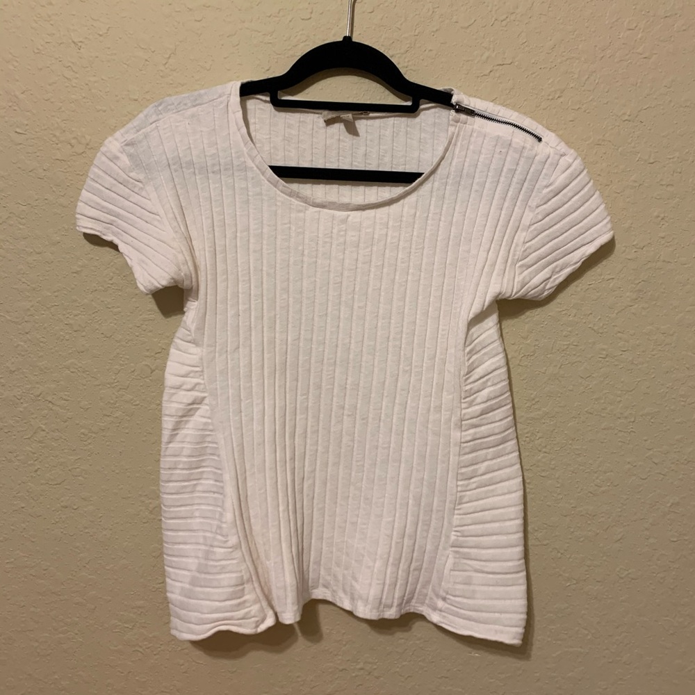 •Anthropologie• Bordeaux White Zipper shirt Sz M! - Picture 4 of 12